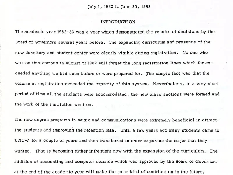 1982-1983 Highsmith Report To UNC President